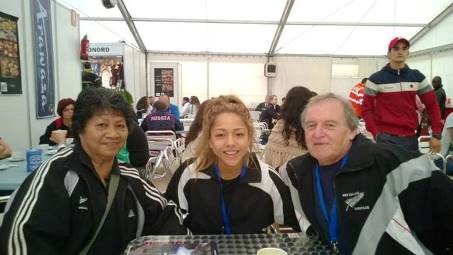 Sensei Beaty with Shihan David and Senpai Lana at a Junior World Championships in Spain